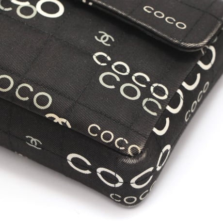 CHANEL COCO East West Chocolate Bar Flap Bag Canvas Black ＃69709