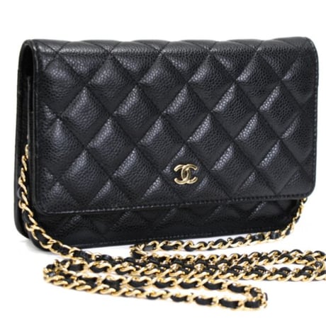 CHANEL Wallet on Chain Bag Quilted Caviar Black #75199
