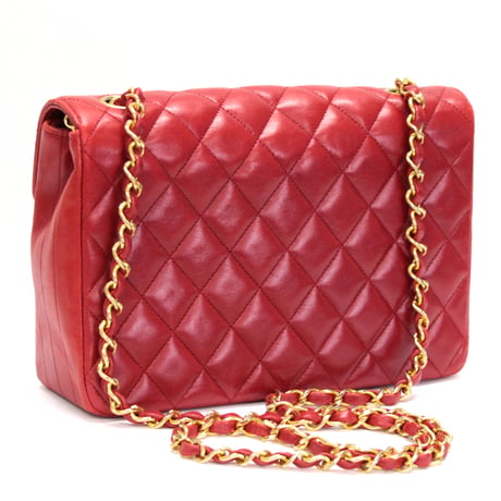 CHANEL Half Moon Flap Bag Quilted Lambskin Red ＃75025
