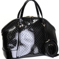 GUCCI Nice Top Handle Bag Microguccissima Patent Leather Black #74110