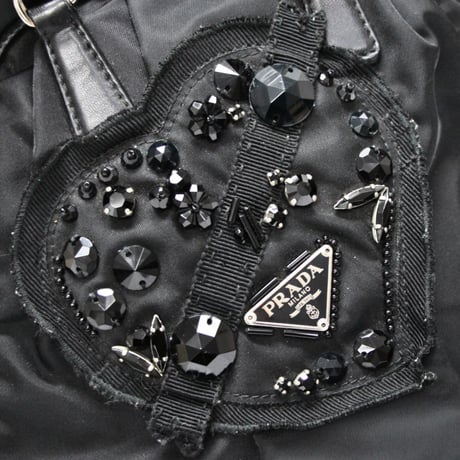 PRADA Bead Embroidered Mini Handbag Nylon Black ＃74972