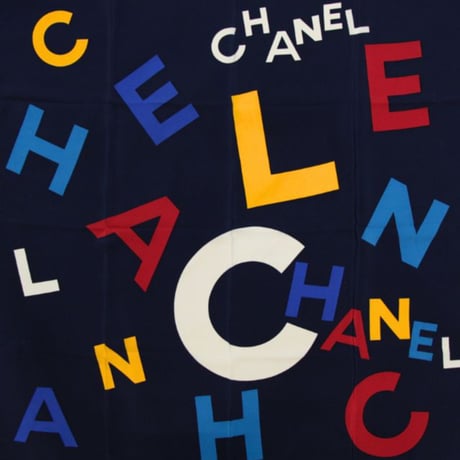 CHANEL Vintage Silk 100% Scarf Stole Navy #72488