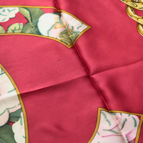 CHANEL Vintage Silk 100% Scarf Stole Red #73457