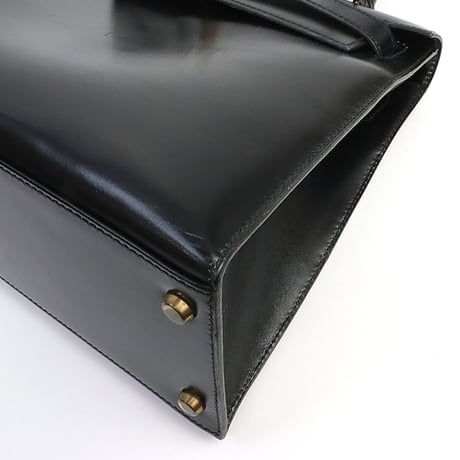 HERMES Sellier Kelly 28 Handbag Boxcalf Leather Black ＃19411