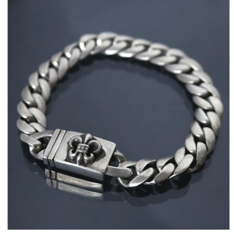 Chrome Hearts Classic Link Box ID Small BS Fleur Silver bracelet #100713