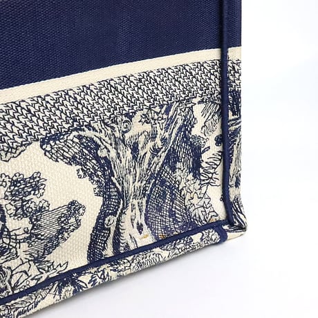 Christian Dior Medium Book Tote Bag Toile de Jouy Embroidery Canvas Navy #19331