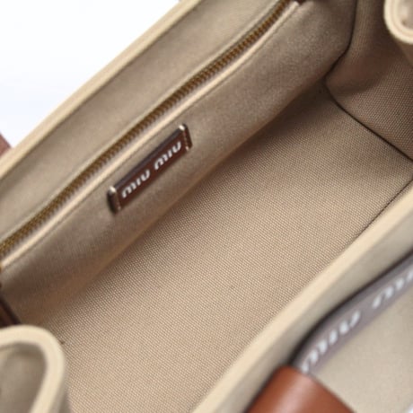 Miu Miu Canapa Handbag Canvas Beige 5BA176 #75111