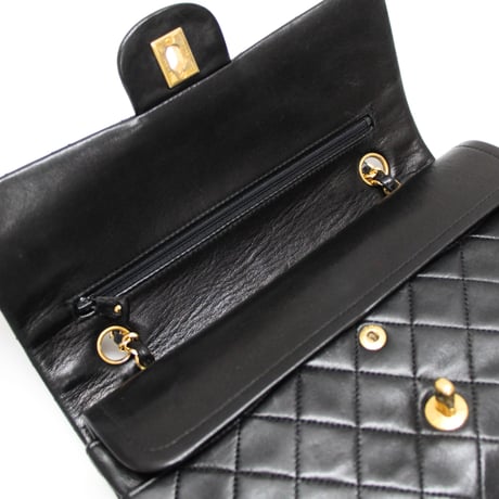 CHANEL Classic 23 Medium Double Flap Bag Quilted Lambskin Black ＃74958