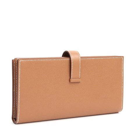 HERMES Bearn Soufflet Wallet Veau Madame Leather Gold #18636