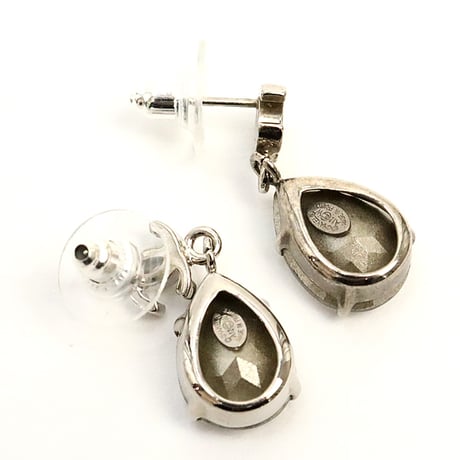 CHANEL CC Logo Dangle Pierced Earrings Crystal Silver-toned A12W ＃18824
