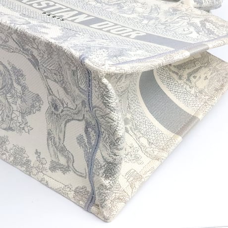 Christian Dior Medium Book Tote Bag Toile de Jouy Embroidery Canvas Grey #19368