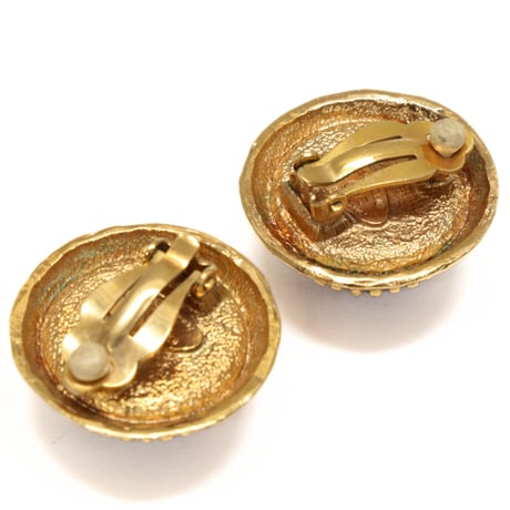 CHANEL Button Clip-on Earrings Gold-toned Stone #72487