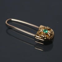 Chrome Hearts 22K Safety Pin Small 1P Emerald Stud Earring #103258