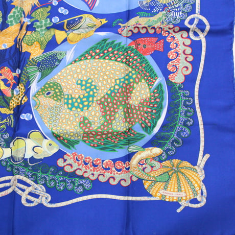 HERMES Carre 90 Silk 100% Scarf Stole "Grands Fonds" #75193