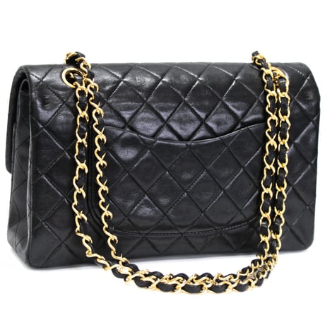 CHANEL Classic 23 Medium Double Flap Bag Quilted Lambskin Black ＃74958