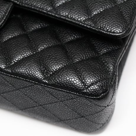 CHANEL Classic 25 Medium Double Flap Bag Quilted Caviar Black ＃73145