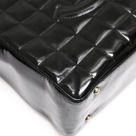 CHANEL Chocolate Bar Tote Bag Patent Black #74965
