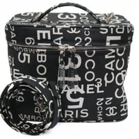 CHANEL By The Sea Line Logo Vanity Bag Canvas Black #72784
