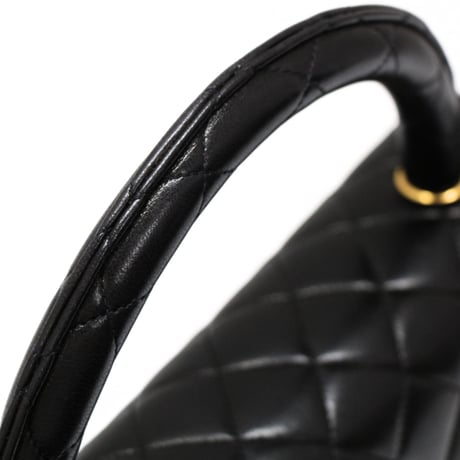 CHANEL Parent & Child Top Handle Flap Bag Quilted Lambskin Black #74496