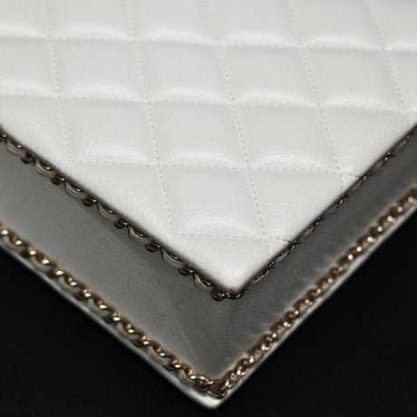 CHANEL Evening Box Bag Quilted Caviar White #74790