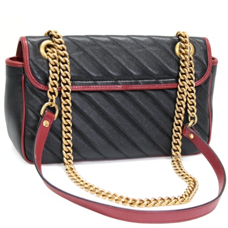 GUCCI Medium GG Marmont Flap Bag Quilted Leather Black Red #72918
