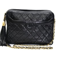 CHANEL Camera Bag with Fringe Charm Quilted Lambskin Black #75168