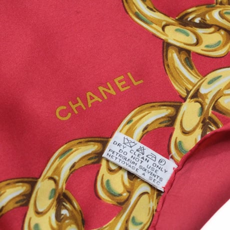 CHANEL Vintage Silk 100% Scarf Stole Red #73457