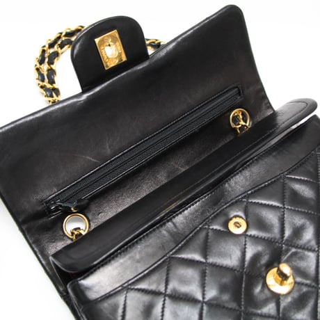 CHANEL Classic 23 Small Double Flap Bag Quilted Lambskin Black ＃73839