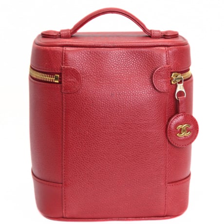 CHANEL CC Logo Vanity Bag Caviar Red #74112