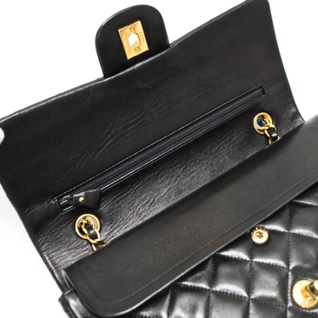 CHANEL Classic 25 Medium Double Flap Bag Quilted Lambskin Black #75012