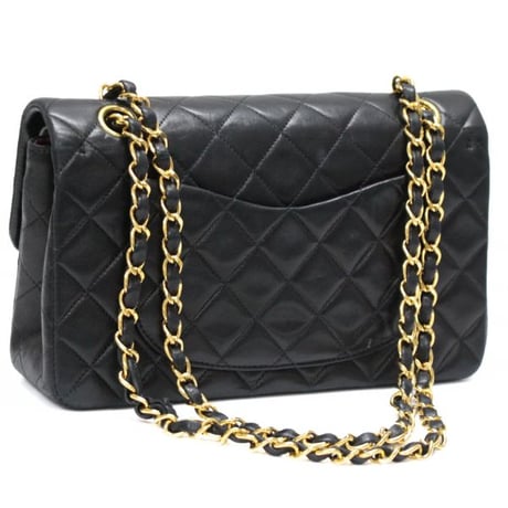 CHANEL Classic 23 Small Double Flap Bag Quilted Lambskin Black ＃74774