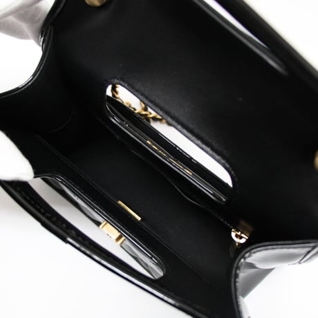 CHANEL Mini Graphic Catch Flap Bag Quilted Patent Black #73815