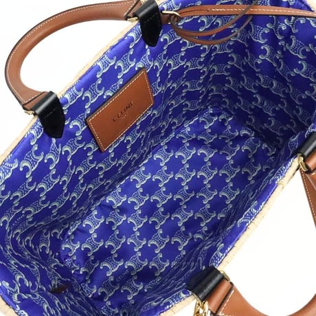 CELINE Panier Basket Bag Raffia Calfskin #19245