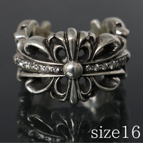 Chrome Hearts Double Floral Cross Ring with Pavé Diamonds #103158
