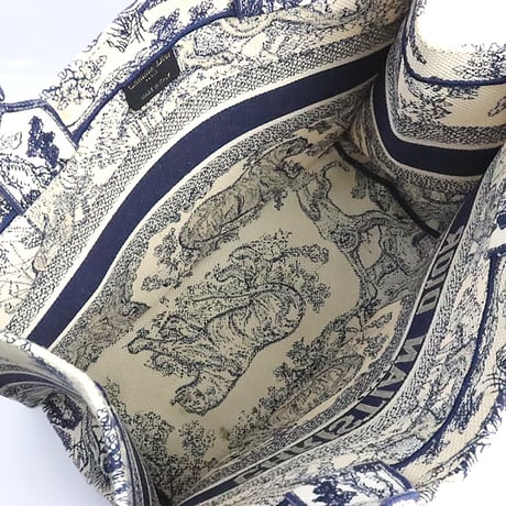 Christian Dior Medium Book Tote Bag Toile de Jouy Embroidery Canvas Navy #19331