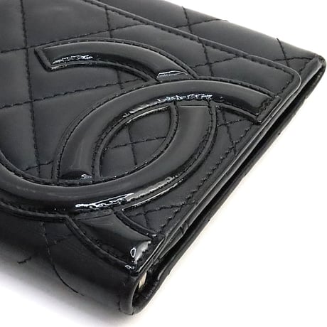 CHANEL Cambon Ligne Bifold Wallet Quilted Leather Black #19207
