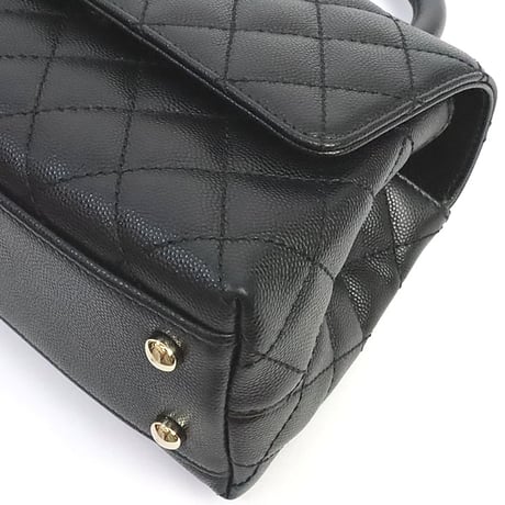 CHANEL Small Coco Handle Flap Bag Quilted Cavier Black #19417