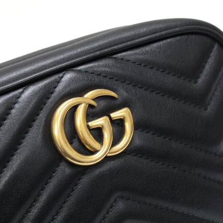 GUCCI Small GG Marmont Camera Bag Quilted Leather Black #74262
