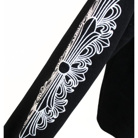 CHROME HEARTS Floral Cross Embroidered Sleeve Cashmere Sweater Black #31177
