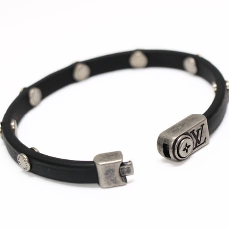 Louis Vuitton Flower Edge Stud Bracelet Leather Black M8836E #73498