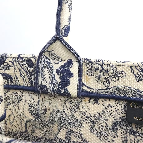 Christian Dior Medium Book Tote Bag Toile de Jouy Embroidery Canvas Navy #19331