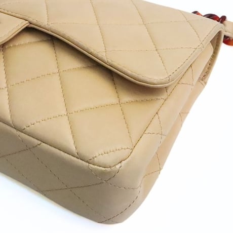 CHANEL Single Flap Bag with Tortoiseshell Chain Quilted Lambskin Beige ＃74870