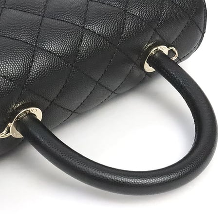 CHANEL Small Coco Handle Flap Bag Quilted Cavier Black #19417
