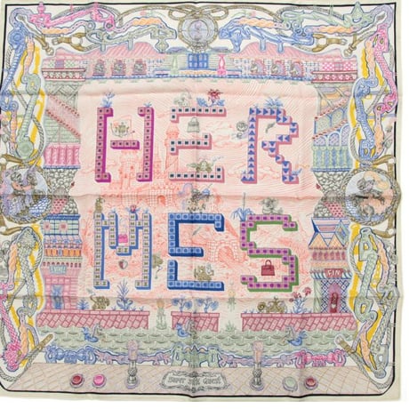 HERMES Carre 90 Silk 100% Scarf Stole "Super Silk Quest" #75197