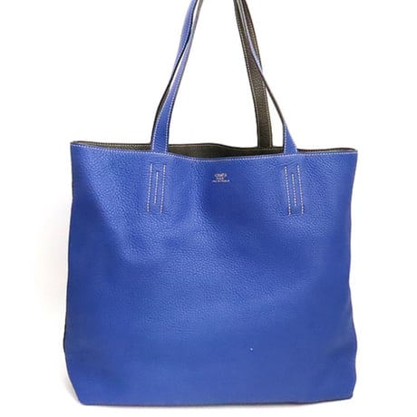 HERMES Double Sens Tote Bag Taurillon Clemence Leather Blue Electric Graphite #18873