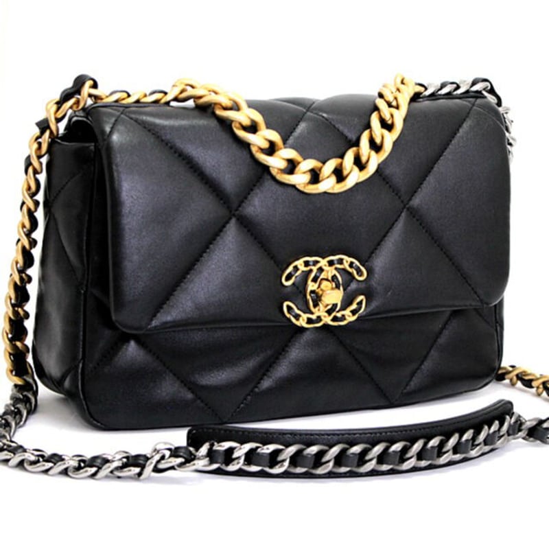 Chanel Black, Pattern Print Large Tweed 19 Flap Bag