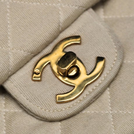 CHANEL Vintage Classic 25 Medium Double Flap Bag Quilted Jersey Beige ＃74846