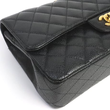 CHANEL Classic 25 Medium Double Flap Bag Quilted Caviar Black ＃75274