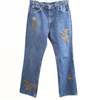 Chrome Hearts Levis 517 Flared Pants with Leopard Pony Hair Star Patches #30826