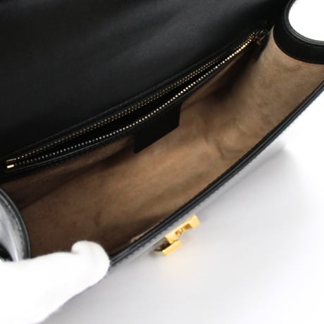 GUCCI Sylvie Flap Shoulder Bag Leather Black #74791